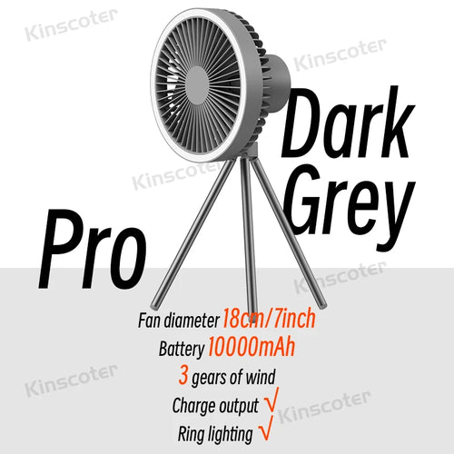 10000mAh Camping Fan Rechargeable Desktop Portable Air Circulator