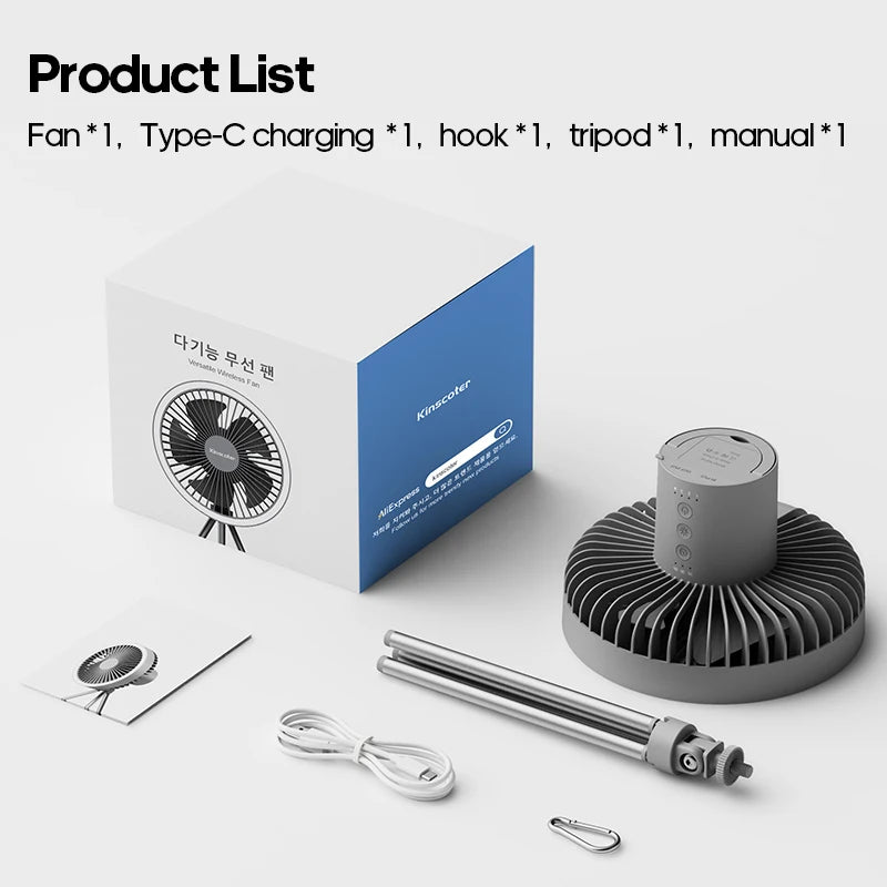 10000mAh Camping Fan Rechargeable Desktop Portable Air Circulator