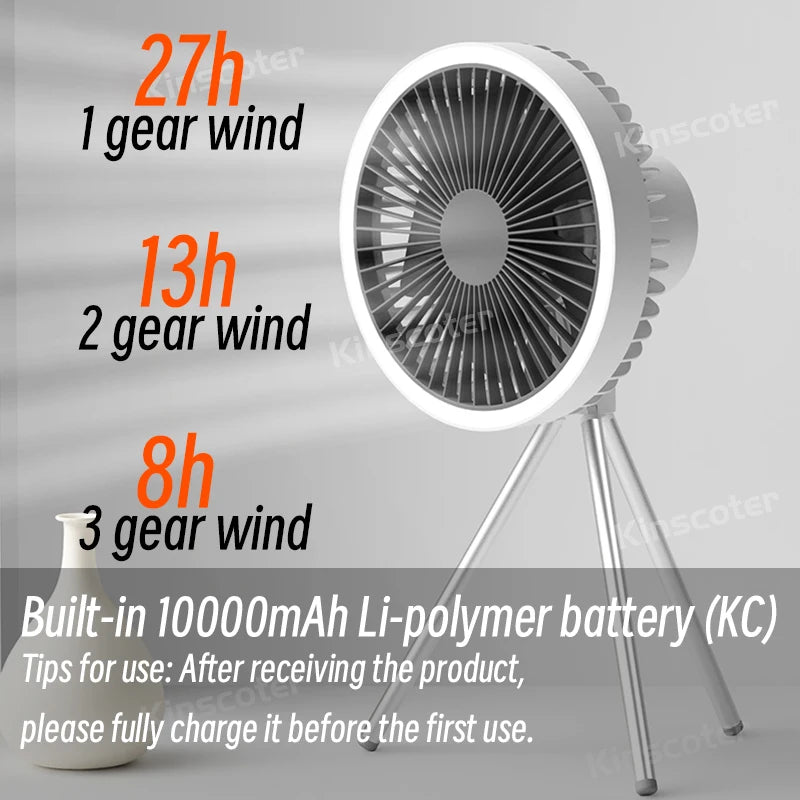 10000mAh Camping Fan Rechargeable Desktop Portable Air Circulator